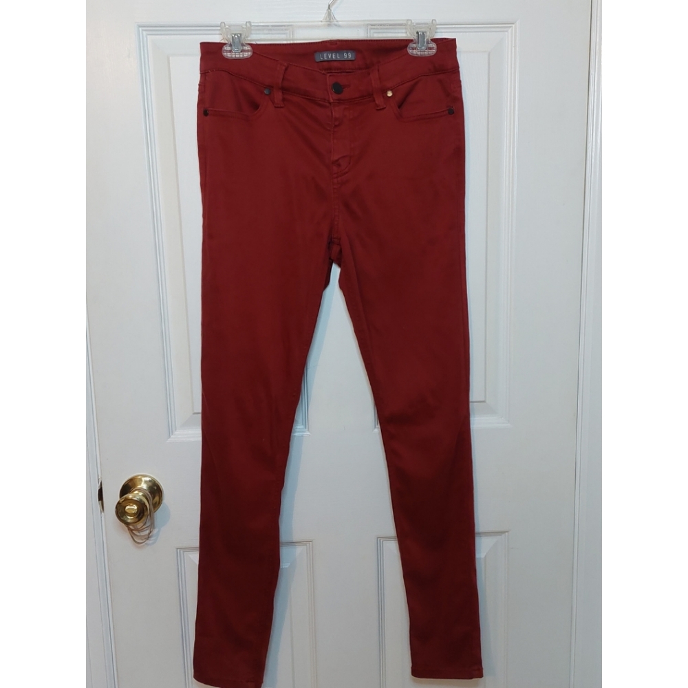 Level 99 Rosel Red Janice Mid Rise Ultra Skinny Jeans Stretch Jegging Size 27